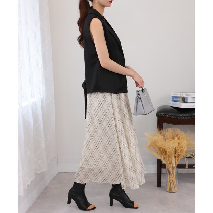 2点セット ロングベスト+バイアス柄チェック キャミワンピース | Pumpkin  Port | 詳細画像4 