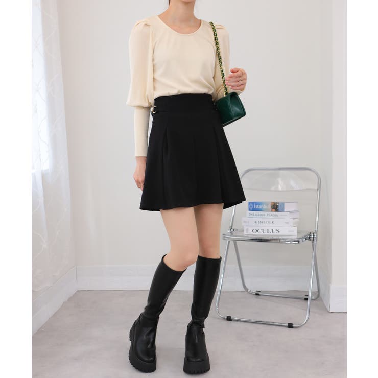 サイドベルト ハイウエスト タック入り ミニスカート[品番