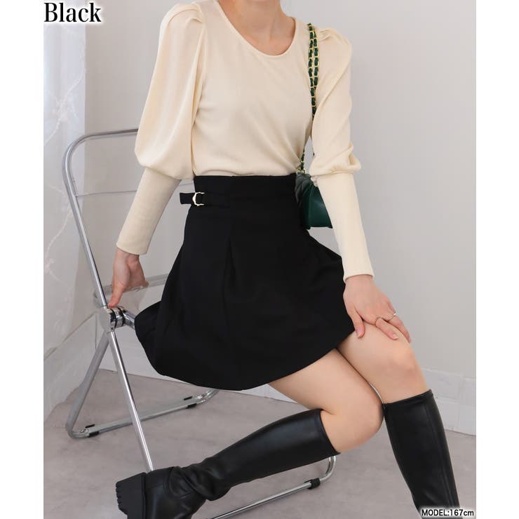 サイドベルト ハイウエスト タック入り ミニスカート[品番