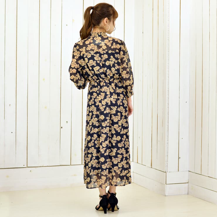 シフォン花柄ボウタイプリーツワンピース[品番：PPNW0000203]｜Pumpkin