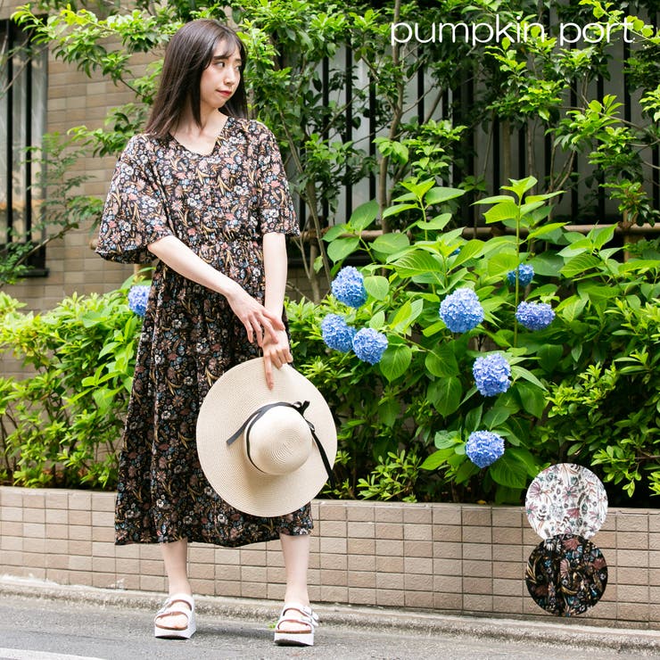 ボタニカル柄 2way ワンピース★かわいい 夏 夏コーデ 夏ワンピ ボタニカル柄2WAYロングワンピース[品番：PPNW0000375]｜Pumpkin