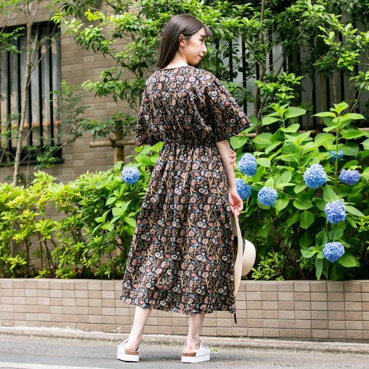 ボタニカル柄 2way ワンピース★かわいい 夏 夏コーデ 夏ワンピ ボタニカル柄2WAYロングワンピース[品番：PPNW0000375]｜Pumpkin