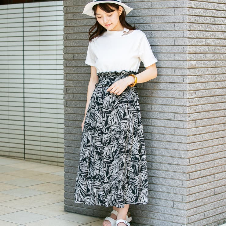 リブシルバーリングワンショルダー風リーフ柄ドッキングワンピース 品番 Ppnw Pumpkin Port パンプキンポート のレディースファッション通販 Shoplist ショップリスト