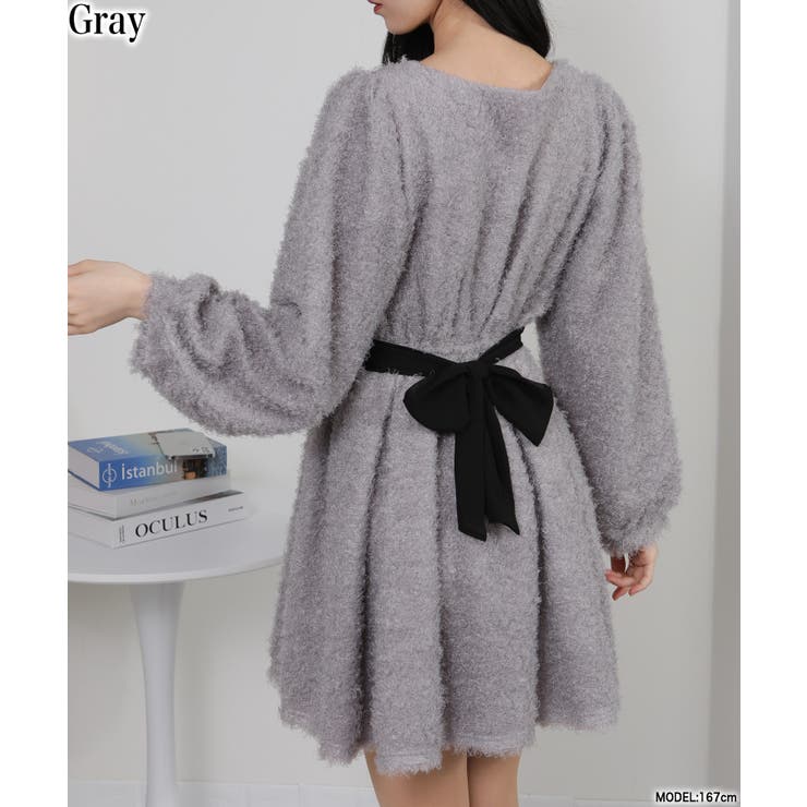 グレー | 2WAY ウエストリボン プードル ミニワンピース | Pumpkin  Port