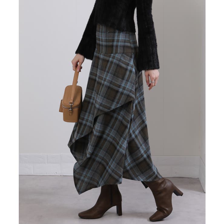 イレギュラーシルエット ネル チェック柄ロングスカート | Pumpkin  Port | 詳細画像12 