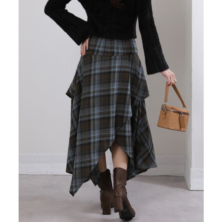 イレギュラーシルエット ネル チェック柄ロングスカート | Pumpkin  Port | 詳細画像13 