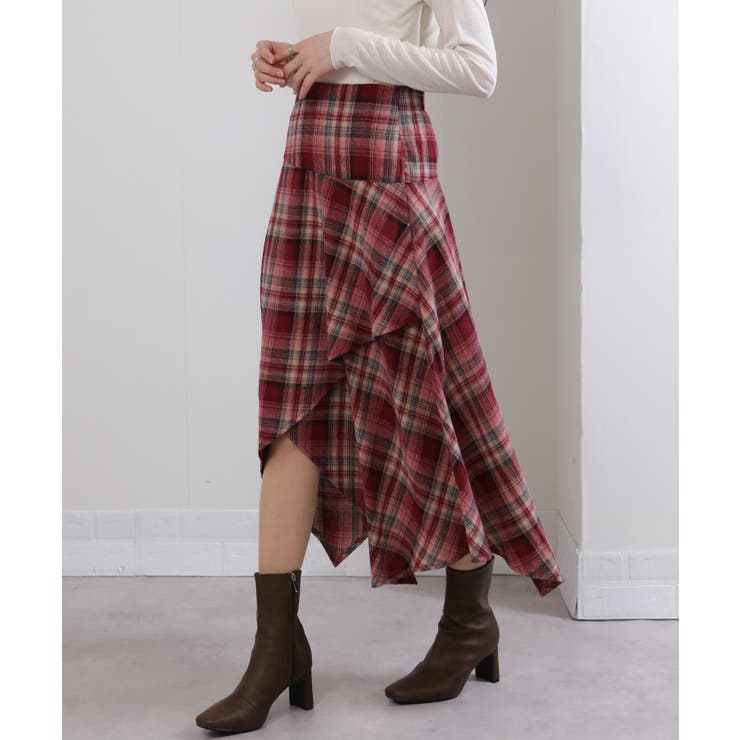 イレギュラーシルエット ネル チェック柄ロングスカート | Pumpkin  Port | 詳細画像17 