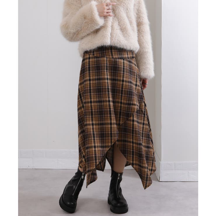 イレギュラーシルエット ネル チェック柄ロングスカート | Pumpkin  Port | 詳細画像23 