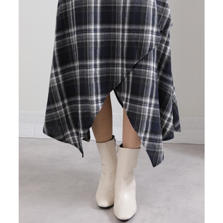 イレギュラーシルエット ネル チェック柄ロングスカート | Pumpkin  Port | 詳細画像31 