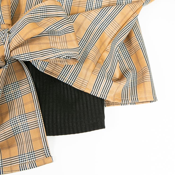 チェックプチハイネック ドッキングオフショルダー前結び長袖ブラウス | Pumpkin  Port | 詳細画像14 