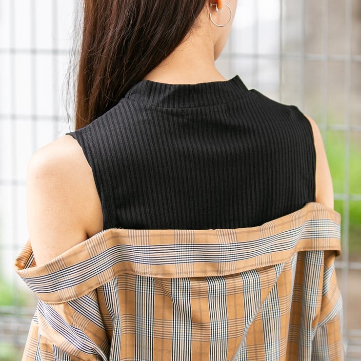 チェックプチハイネック ドッキングオフショルダー前結び長袖ブラウス | Pumpkin  Port | 詳細画像9 