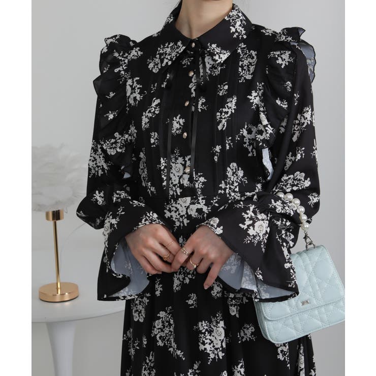 フリルデザイン リボン付き ティアード切替ロングワンピース | Pumpkin  Port | 詳細画像11 