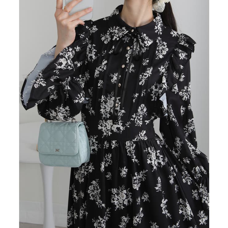 フリルデザイン リボン付き ティアード切替ロングワンピース | Pumpkin  Port | 詳細画像12 