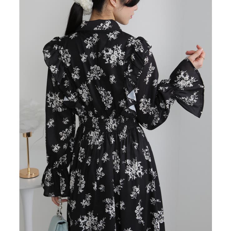 フリルデザイン リボン付き ティアード切替ロングワンピース | Pumpkin  Port | 詳細画像14 