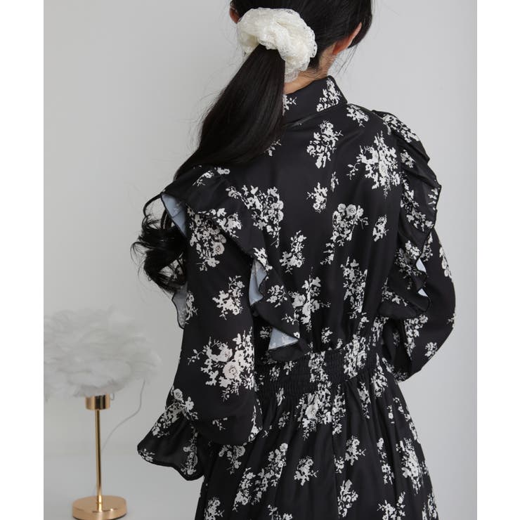 フリルデザイン リボン付き ティアード切替ロングワンピース | Pumpkin  Port | 詳細画像15 