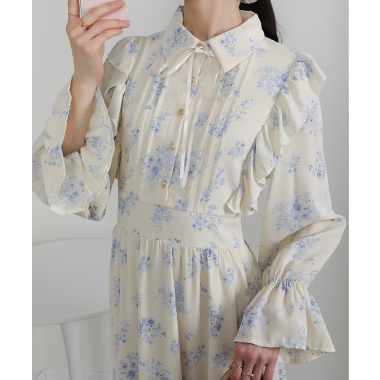 フリルデザイン リボン付き ティアード切替ロングワンピース | Pumpkin  Port | 詳細画像2 