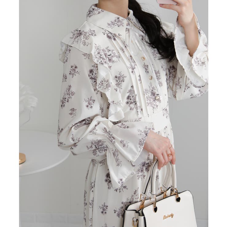 フリルデザイン リボン付き ティアード切替ロングワンピース | Pumpkin  Port | 詳細画像8 