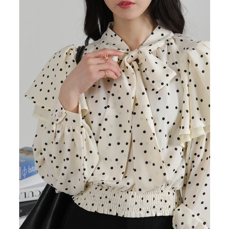 ドット柄 リボンタイ 2枚フリル 長袖ブラウス | Pumpkin  Port | 詳細画像10 