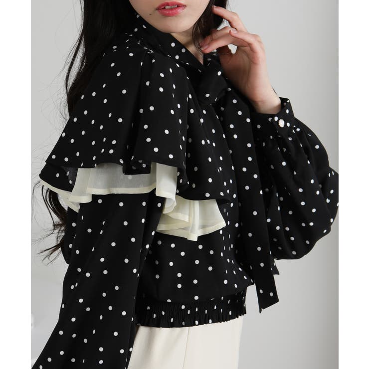 ドット柄 リボンタイ 2枚フリル 長袖ブラウス | Pumpkin  Port | 詳細画像21 