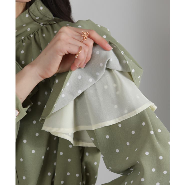 ドット柄 リボンタイ 2枚フリル 長袖ブラウス | Pumpkin  Port | 詳細画像28 