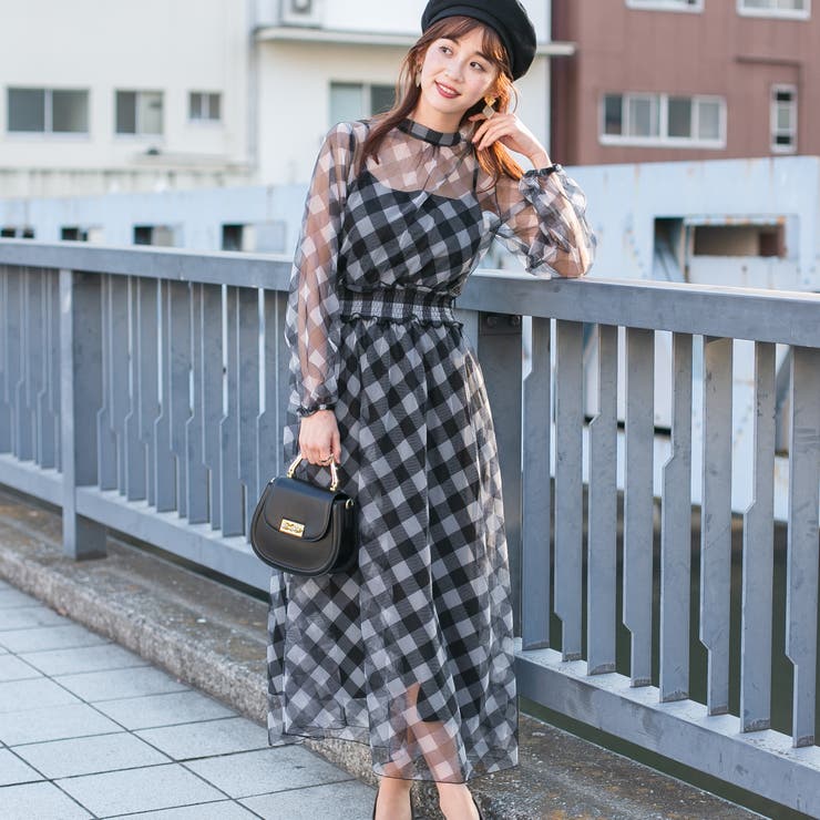 シアーチェック キャミ型ウエストシャーリングプチハイネックロングワンピース 品番 Ppnw Pumpkin Port パンプキンポート のレディースファッション通販 Shoplist ショップリスト