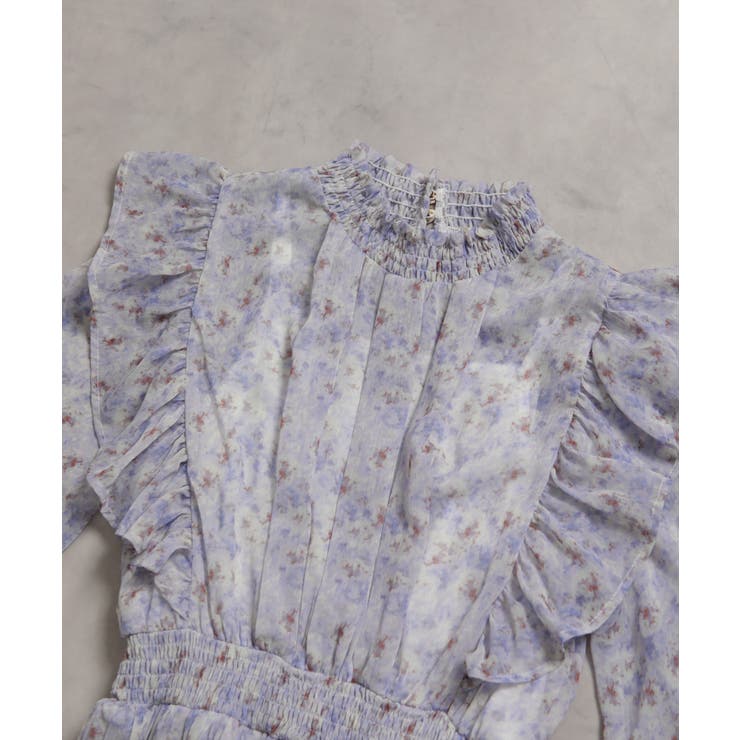 水彩柄 フリルデザイン 消しプリーツ ワンピース | Pumpkin  Port | 詳細画像19 