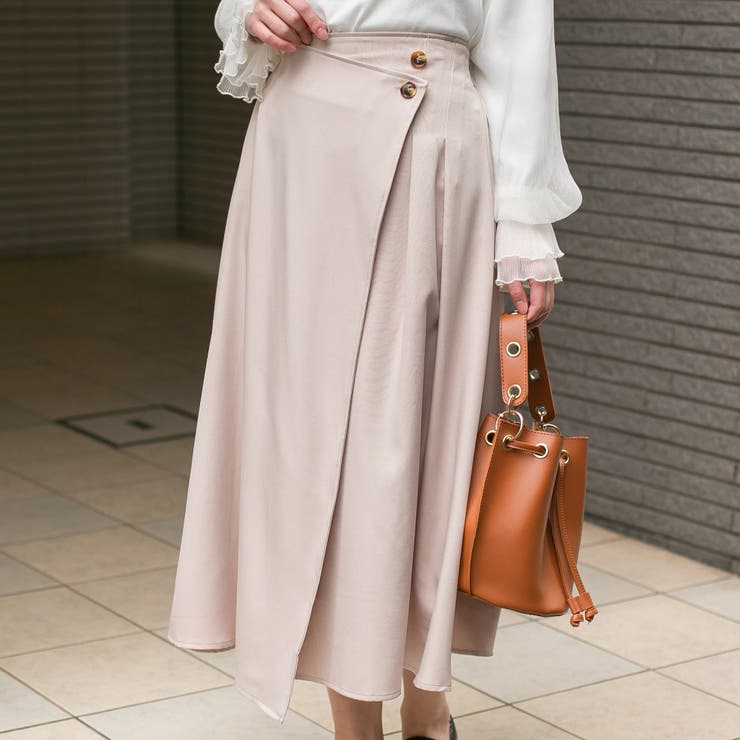 ベージュ | 無地ツイル ラップ風ロングスカート | Pumpkin  Port
