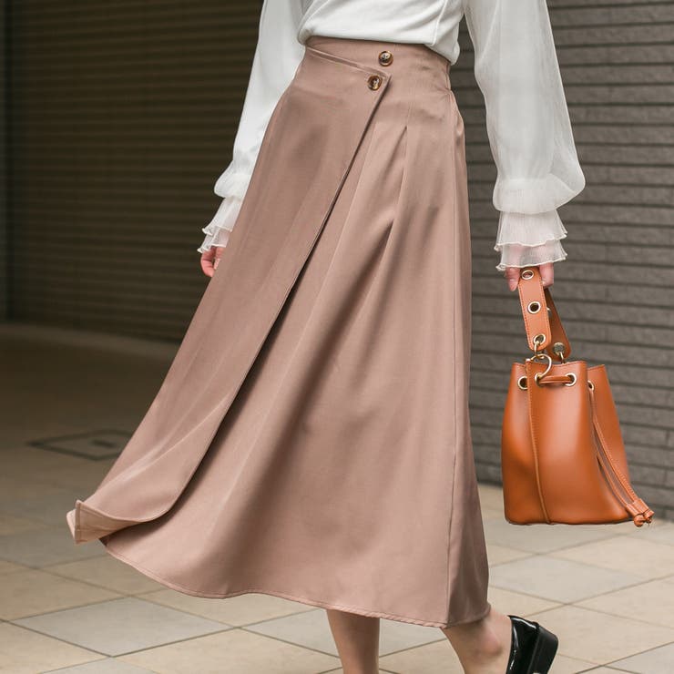 モカ | 無地ツイル ラップ風ロングスカート | Pumpkin  Port