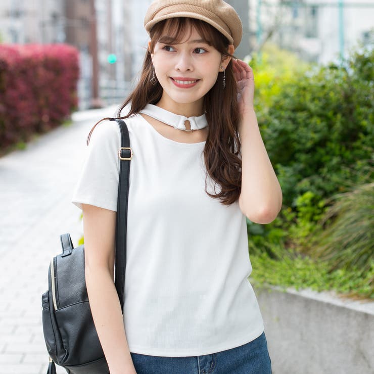 リブ チョーカー風 半袖Tシャツ[品番：PPNW0001555]｜Pumpkin