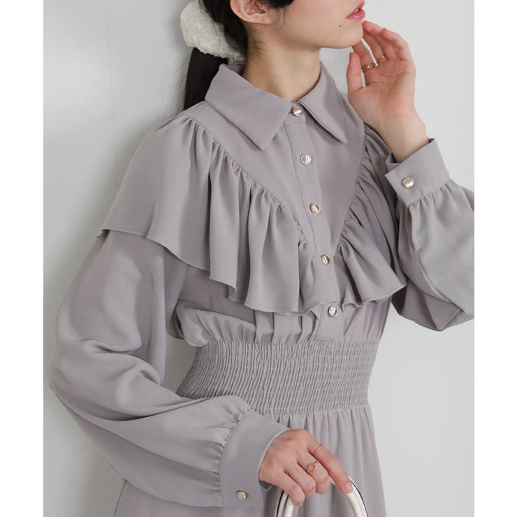 ボリュームフリル ゴールドボタン ハイウエスト ワンピース | Pumpkin  Port | 詳細画像2 