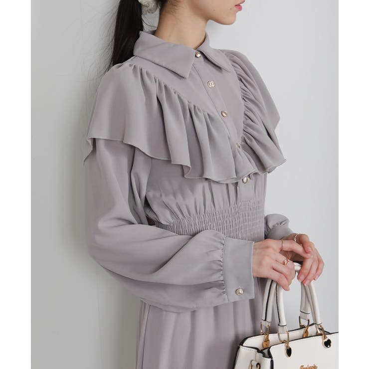 ボリュームフリル ゴールドボタン ハイウエスト ワンピース | Pumpkin  Port | 詳細画像3 