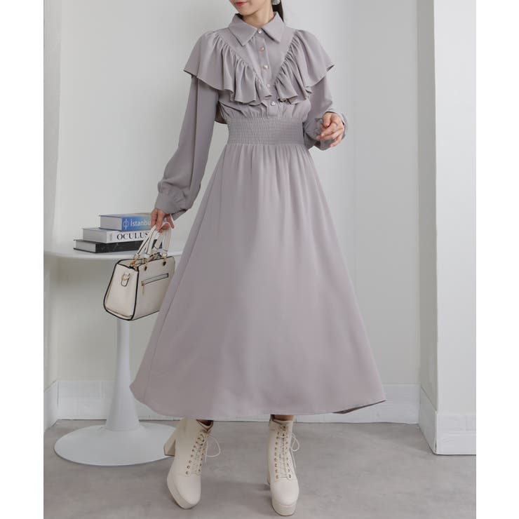 ボリュームフリル ゴールドボタン ハイウエスト ワンピース | Pumpkin  Port | 詳細画像4 