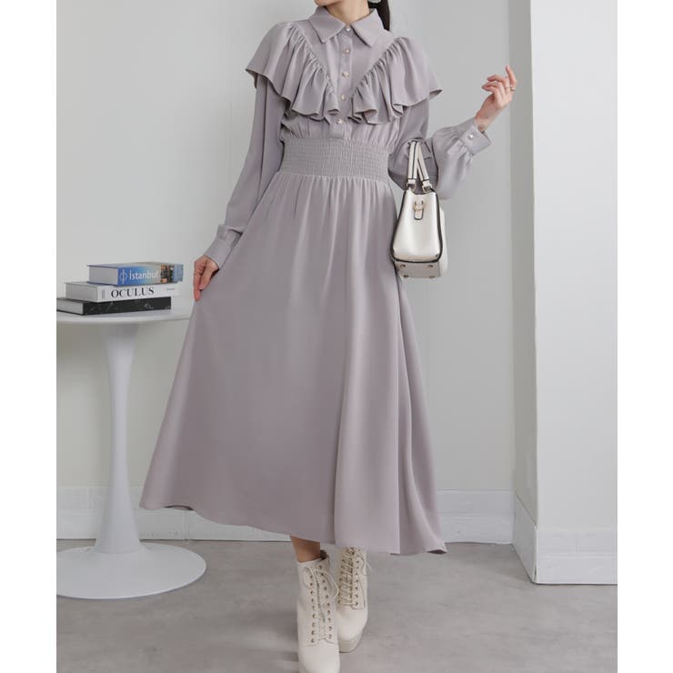 ボリュームフリル ゴールドボタン ハイウエスト ワンピース | Pumpkin  Port | 詳細画像5 