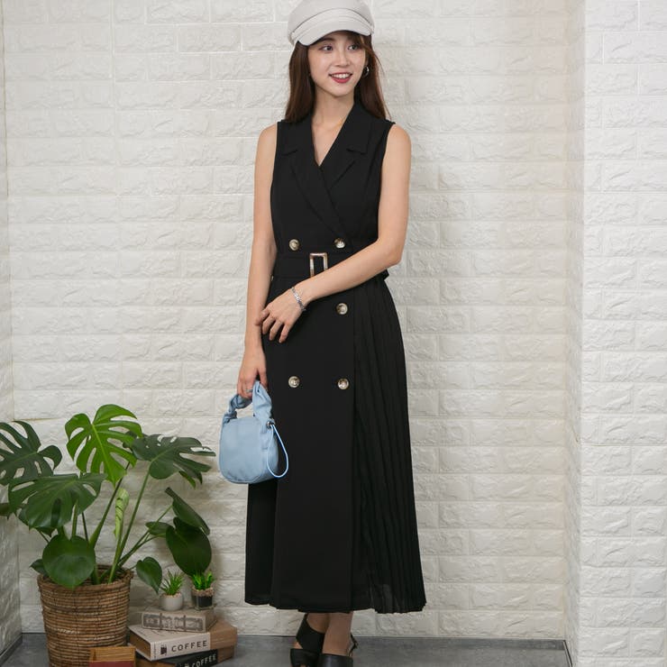 PLEATS PLEASE ブラック ノースリーブ ロングワンピース 美品】イッセイミヤケ ノースリーブ プリーツ ロング ワンピース