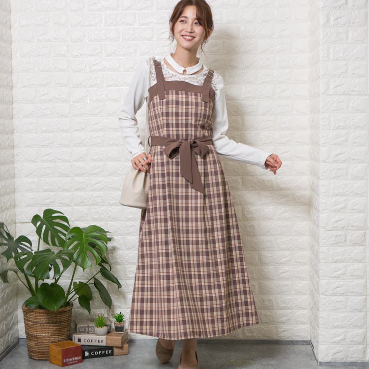 【タグ付】定価49,500円　ダイアグラム ロングワンピース チェック ベルト Diagram ロングワンピース チェック イエロー ベルト付き - メルカリ