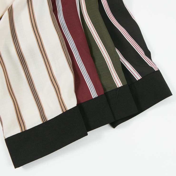 レジメンタルストライプ バイカラー(黒)ベルト付き ロング