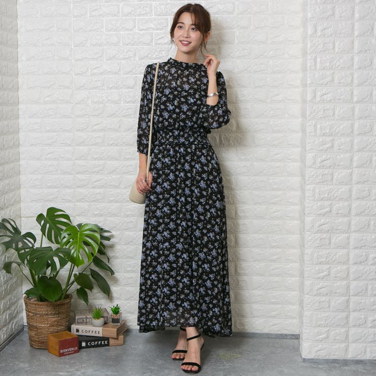 シフォン花柄 ウエストシャーリングプチハイネックキャミ付き