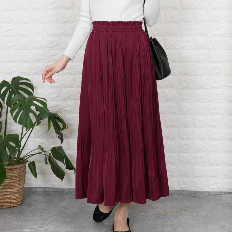 マットサテン 消しプリーツ ロングスカート[品番：PPNW0002101