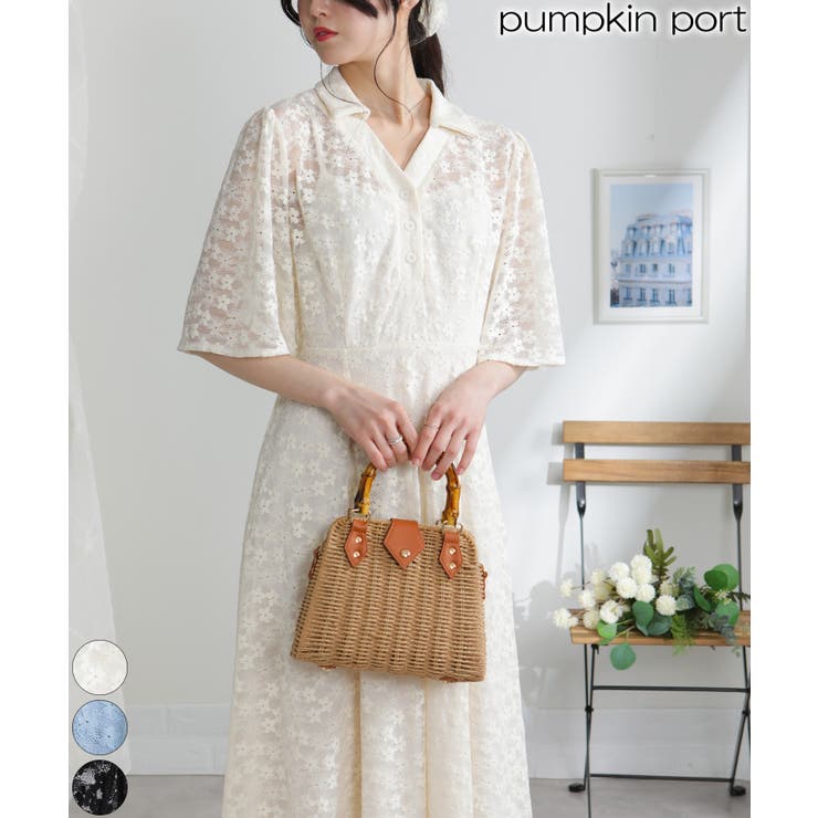 総レース フレア袖 ヘンリーネック フレア袖ワンピース | Pumpkin  Port | 詳細画像1 