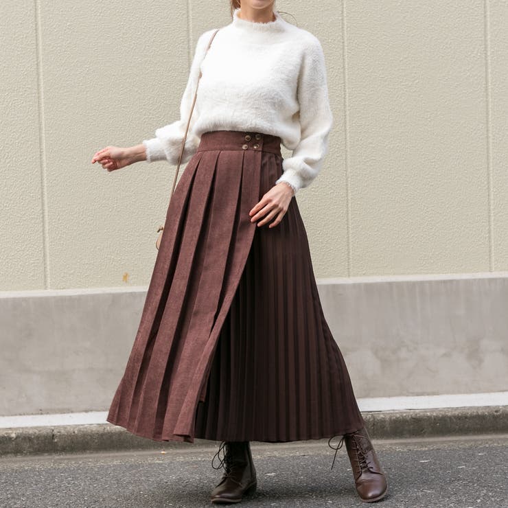 変型 プリーツ ラップ スカート[品番：PPNW0002246]｜Pumpkin Port