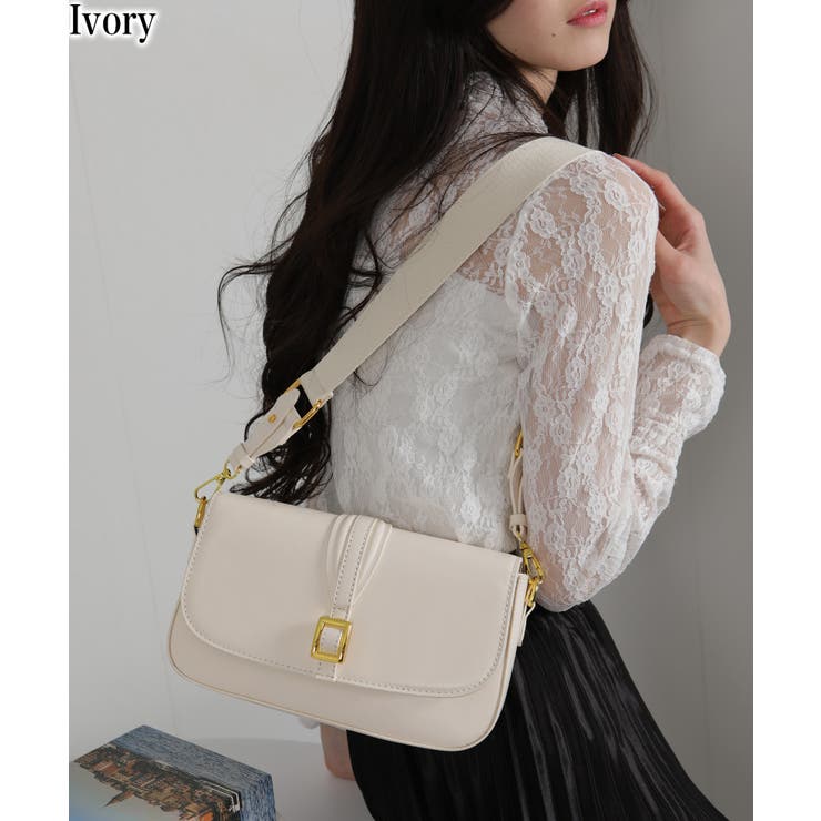 アイボリー | 2WAY ショルダーベルト付 横長 ショルダーバッグ | Pumpkin  Port