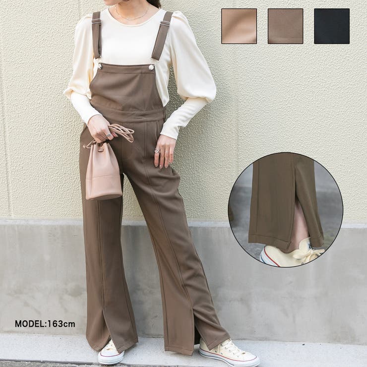 裾スリット入り フレアパンツ サロペット[品番：PPNW0002389]｜Pumpkin