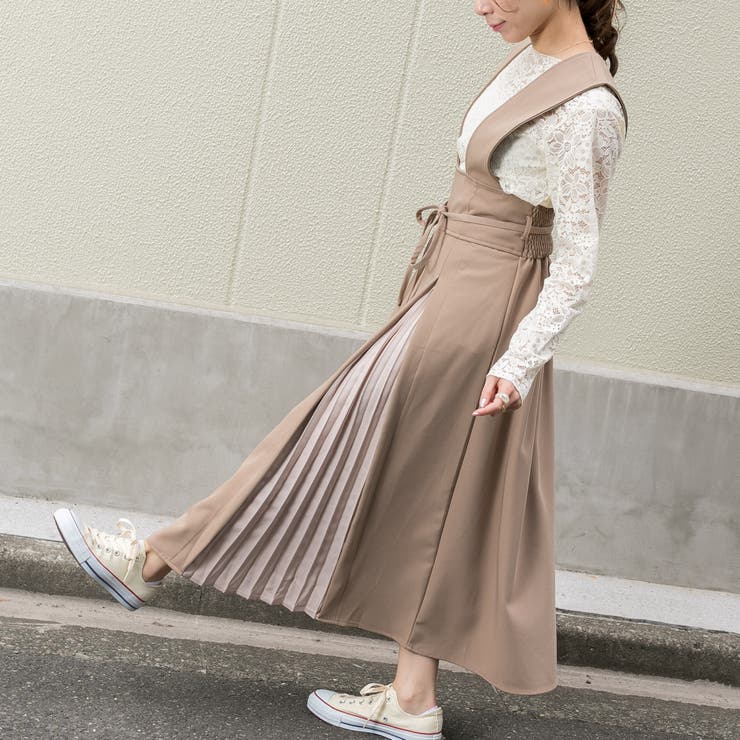 細リボン付き ボックス プリーツ ジャンパースカート[品番