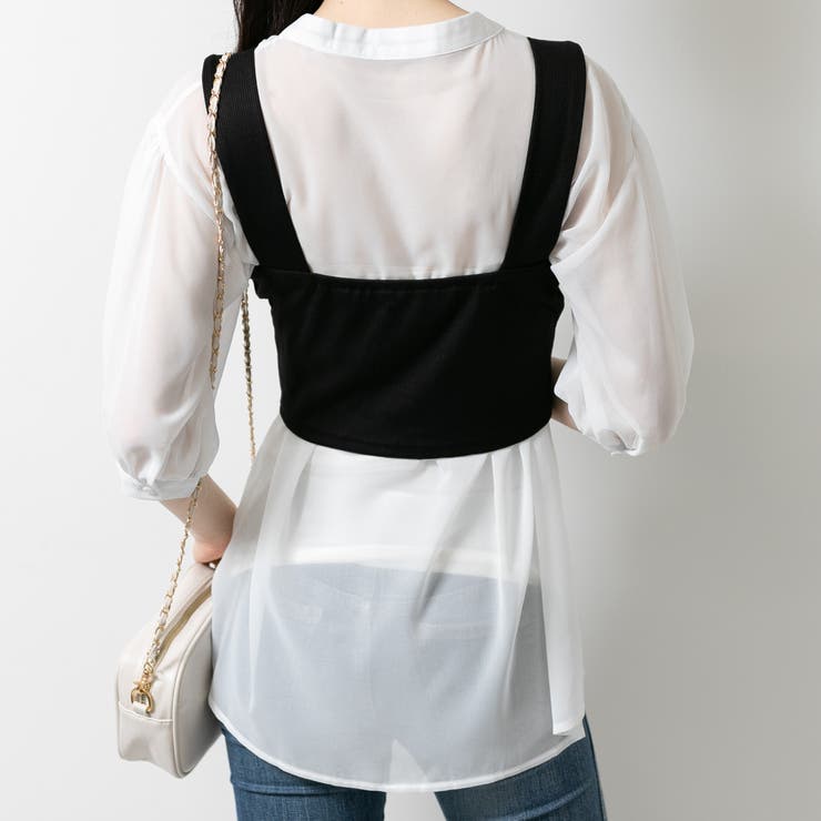 OPEN AESTHETIC ✧˖° ビスチェ付きシアートップス 2点セット ビスチェ トップス 2点セット シャツ シアーシャツ ニット