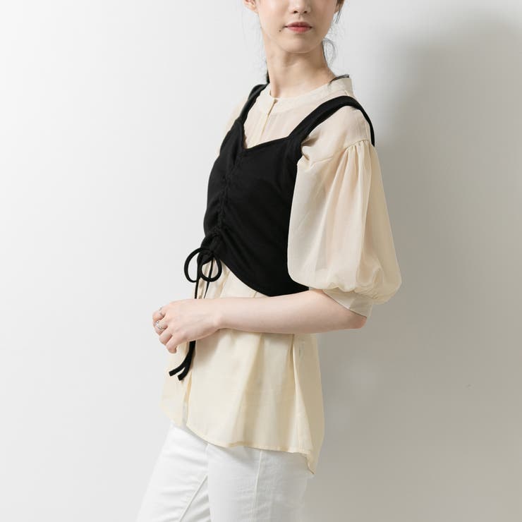 シアーシャツ+ビスチェ セットアップ[品番：PPNW0002584