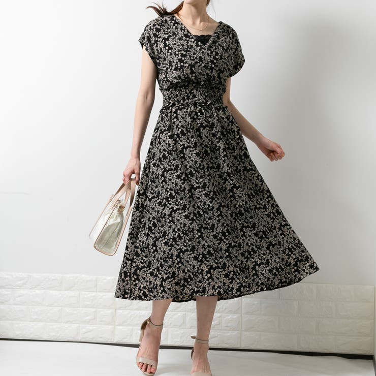 ハート柄 カシュクール ワンピース★大人コーデ かわいい お洒落 花柄 カシュクール ワンピース[品番：PPNW0002590]｜Pumpkin