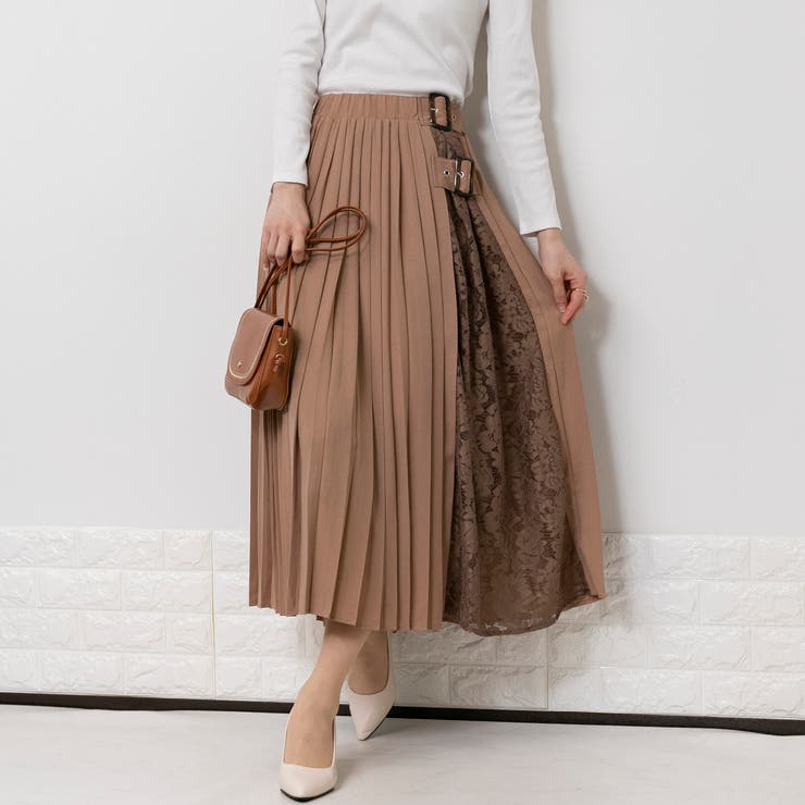 レース切り替え プリーツスカート[品番：PPNW0002739]｜Pumpkin Port