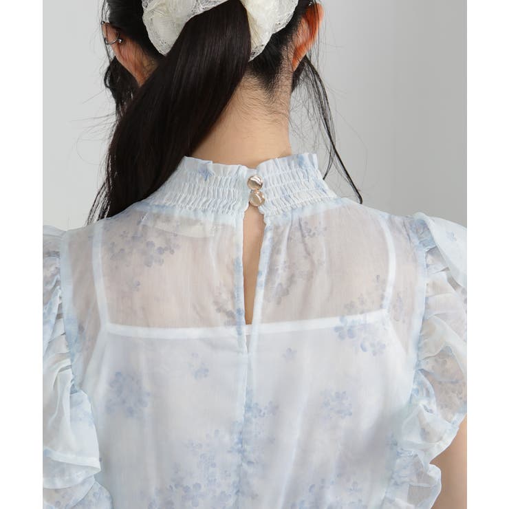 インナー付シアー水彩柄フリルデザイン消しプリーツロングワンピース | Pumpkin  Port | 詳細画像29 