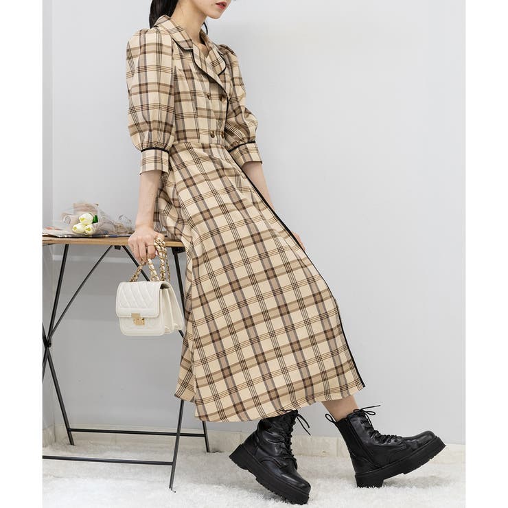 希少 花柄 バラ チェック ロングワンピース レトロ ヴィンテージ 茶色 一点物 希少 花柄 バラ チェック ロングワンピース レトロ ヴィンテージ 茶色