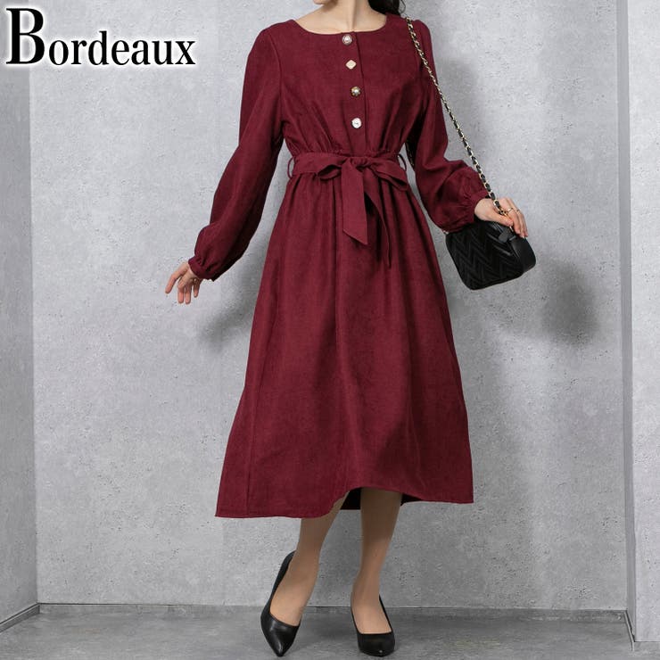 ボルドー | アソートレトロボタン ウエストリボン ワンピース | Pumpkin  Port